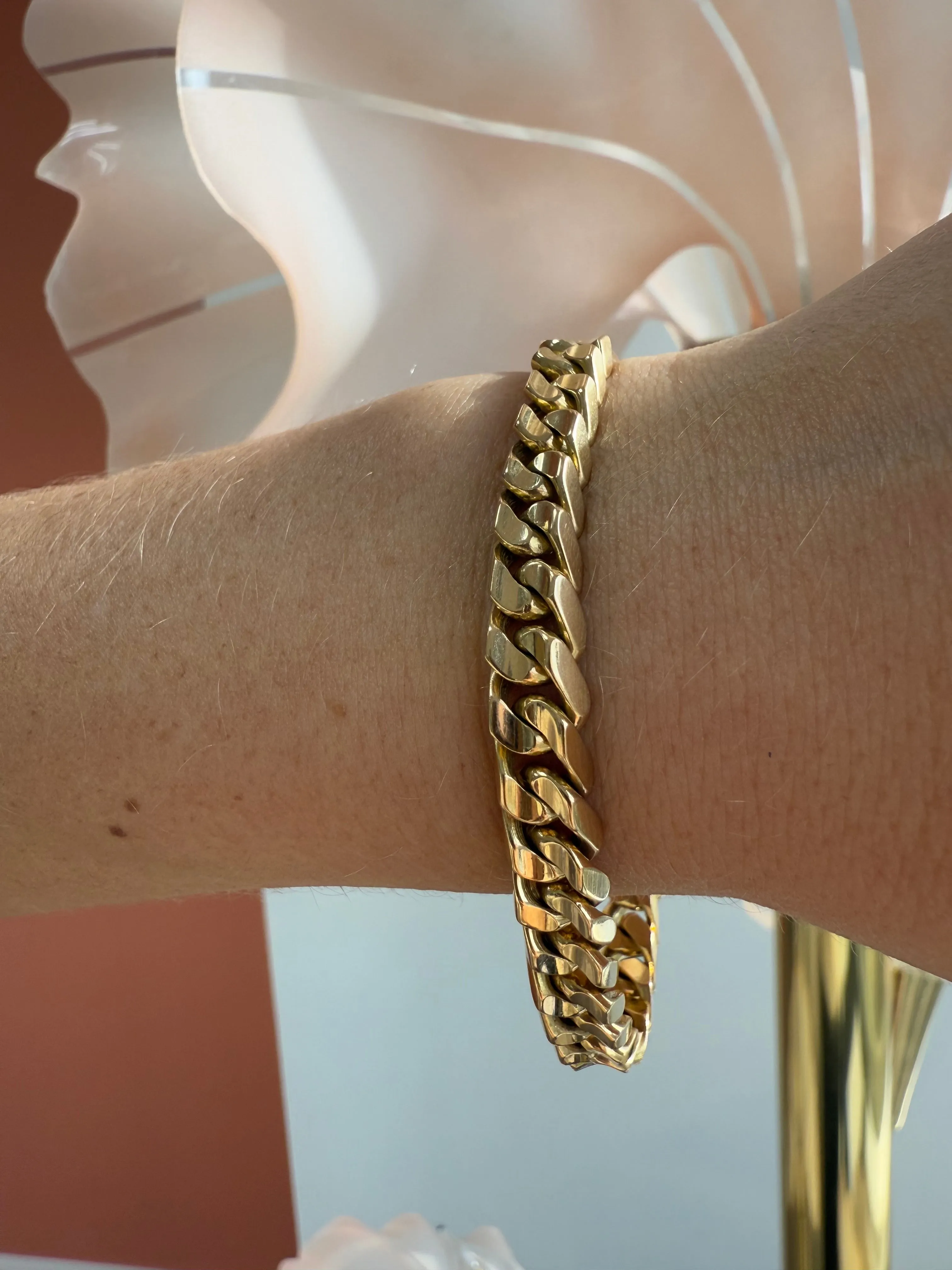 Double Sided Curb Link Bracelet, 14k
