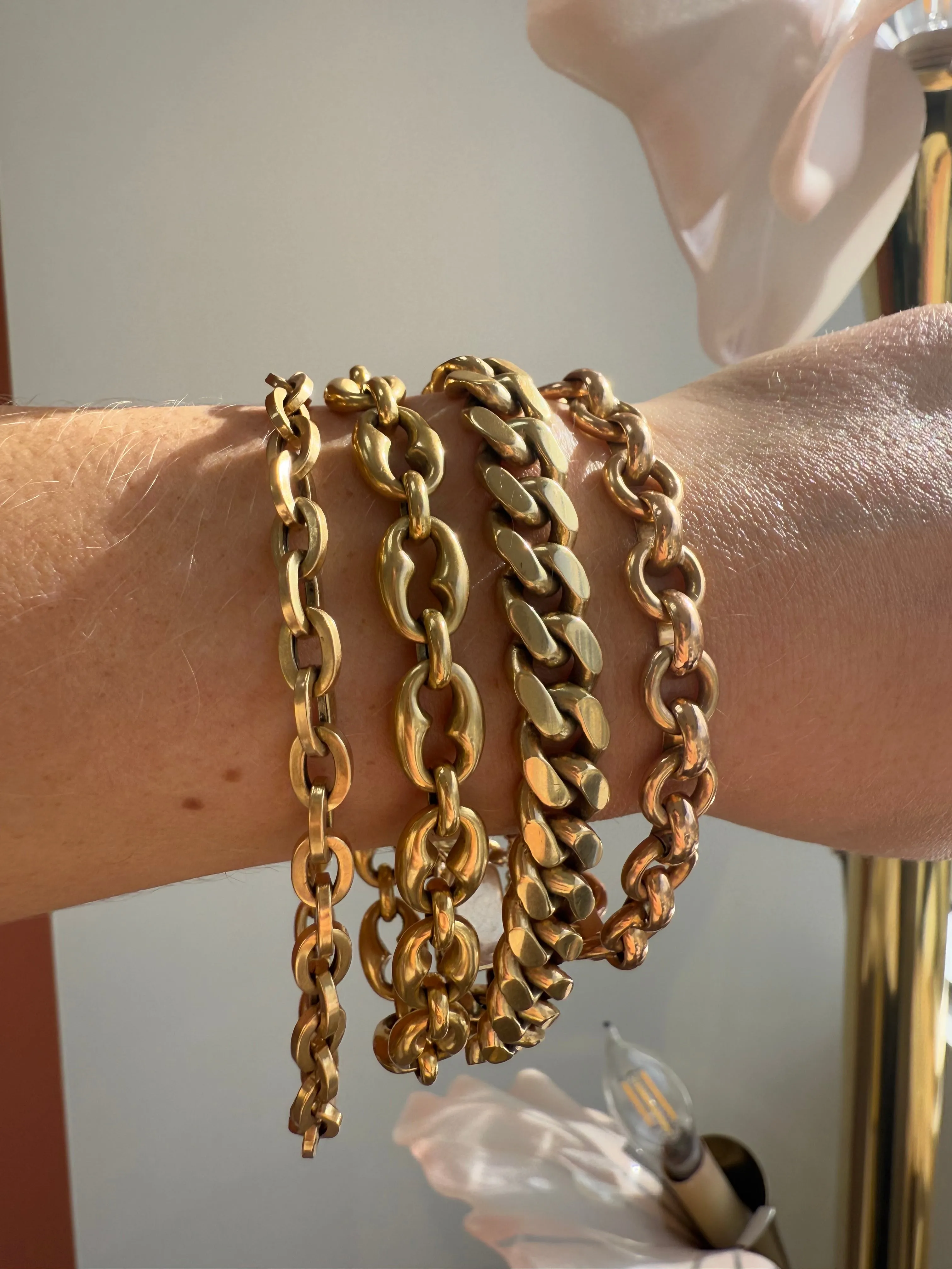 Double Sided Curb Link Bracelet, 14k