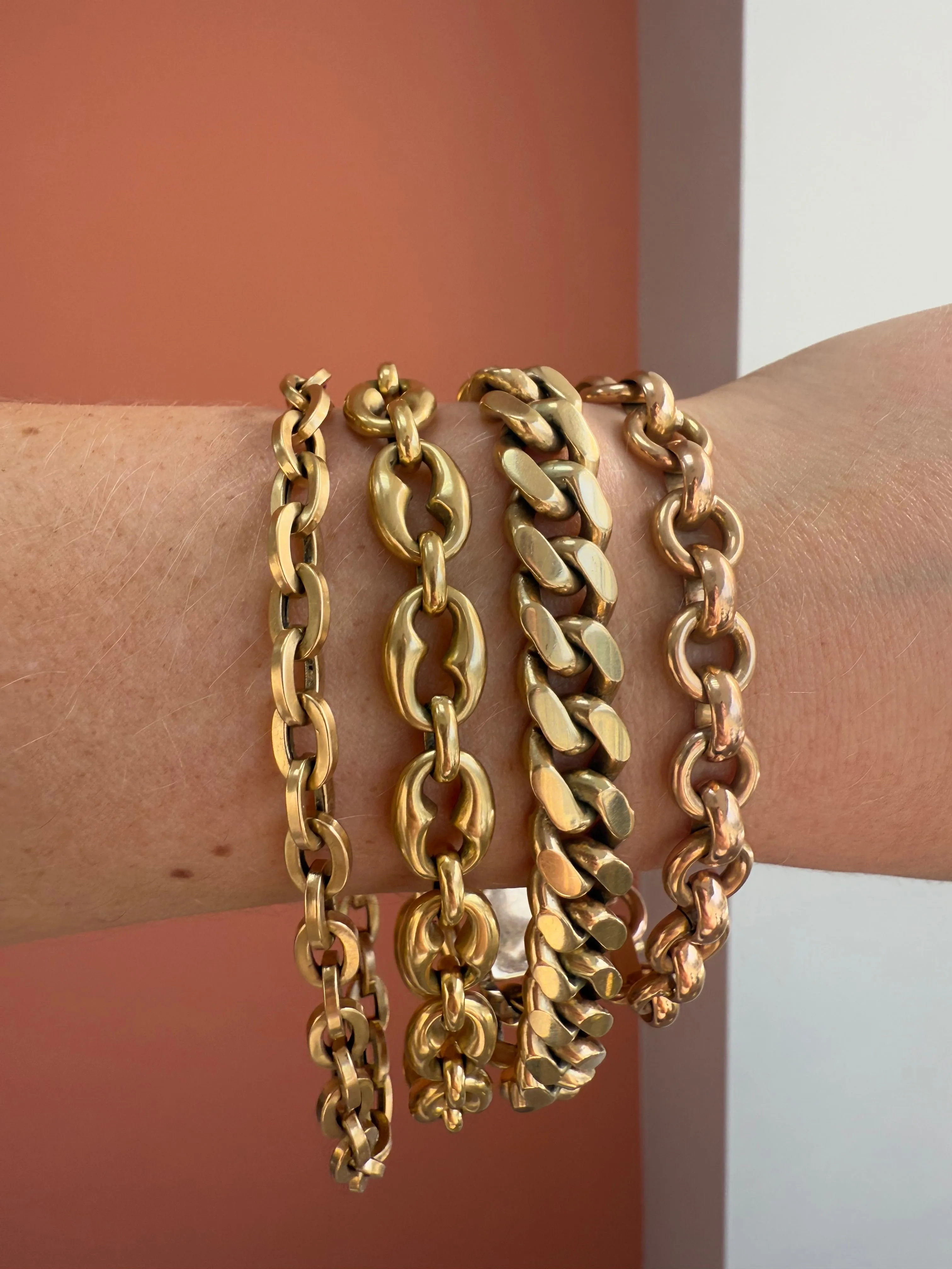 Double Sided Curb Link Bracelet, 14k