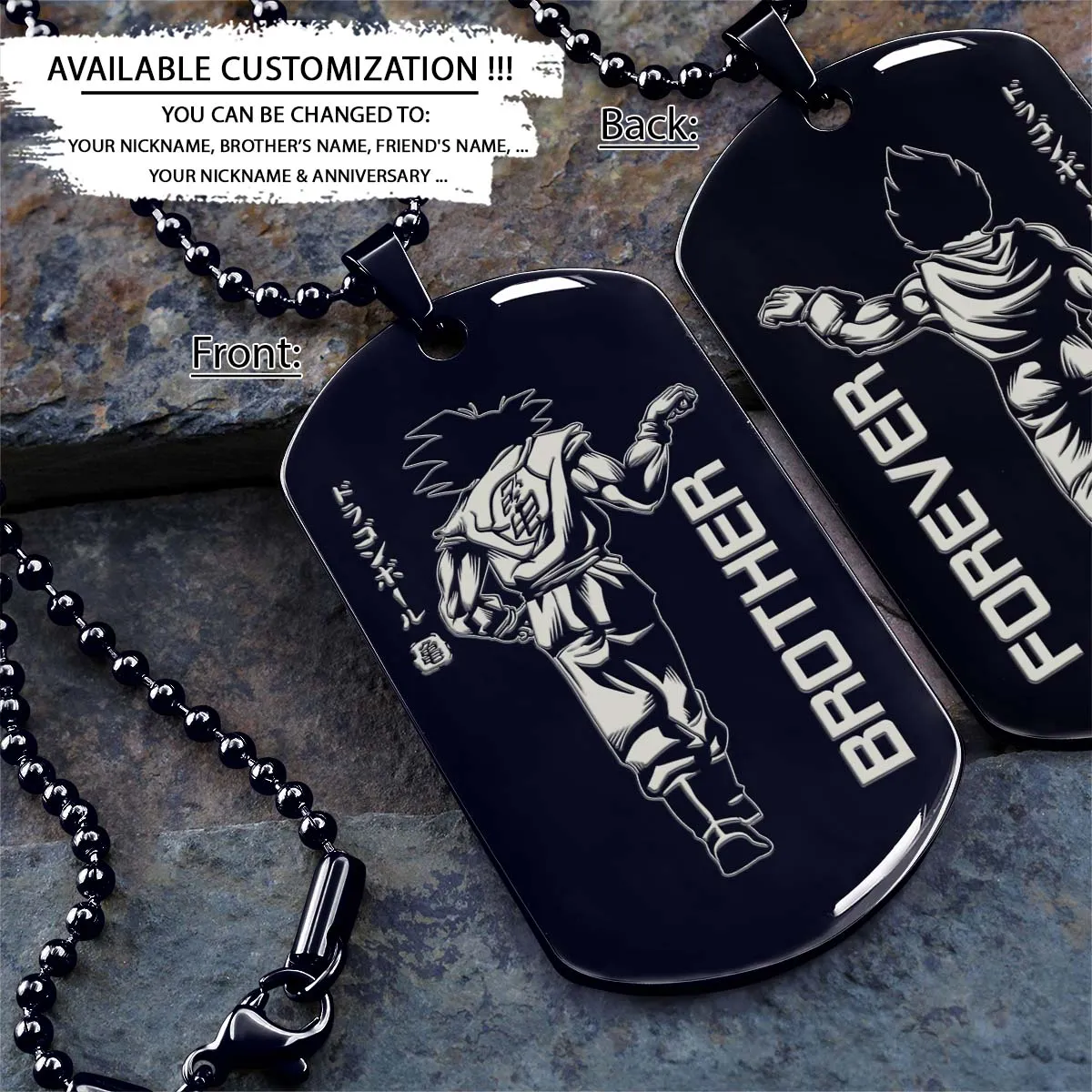Dragon Ball Dog Tag - Brother Forever - Goku - Vegeta - Dragon Ball Necklace - Engrave Dog Tag