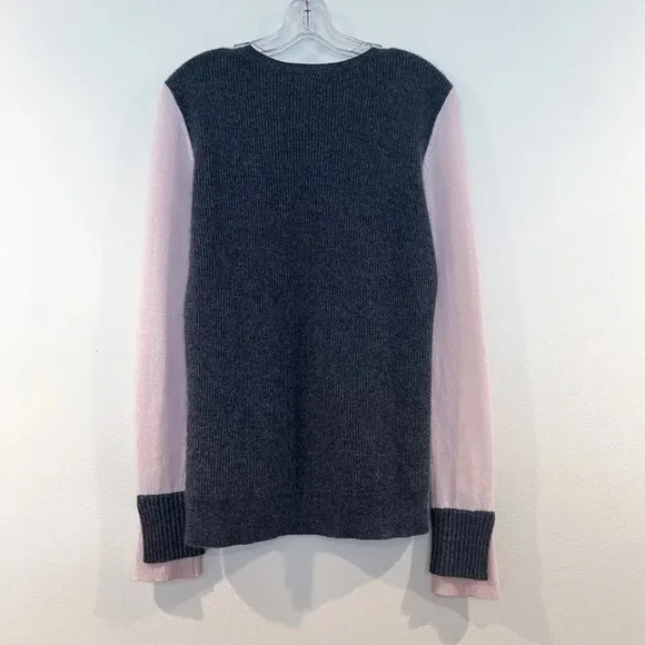 DUFFY 100% Cashmere Colorblock Light Pink Designer Tight Knit Slim Sweater M