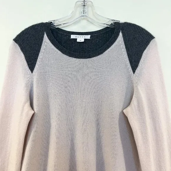 DUFFY 100% Cashmere Colorblock Light Pink Designer Tight Knit Slim Sweater M
