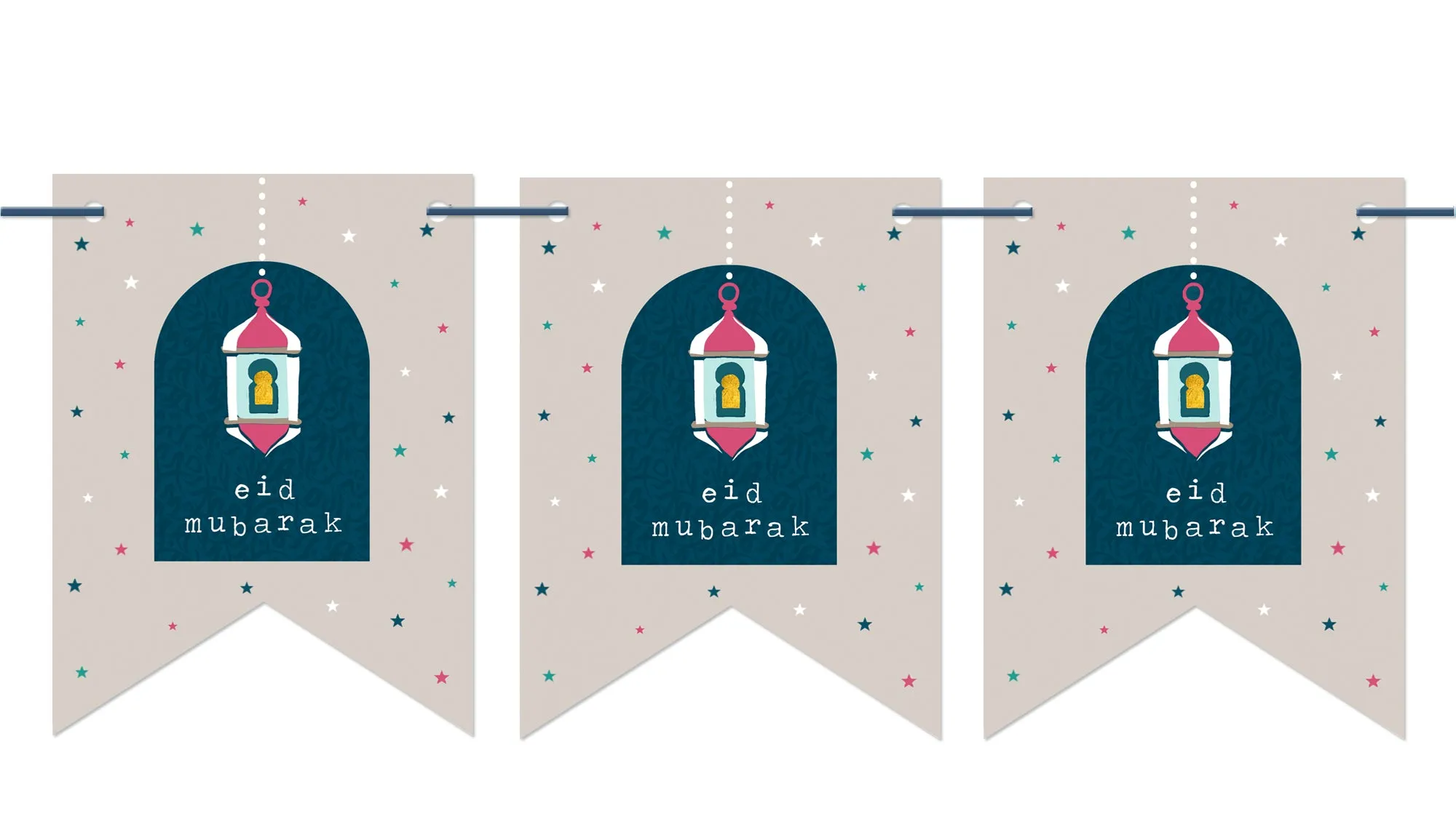 Eid Mubarak Bunting - 10 Double Sided Bunting Flags in Taupe - PEN 12