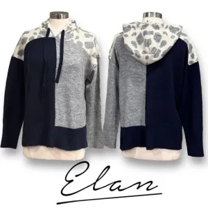 ELAN Women’s Solid &amp; Printed Sweater Knit Color Block Hoodie in the Size Large