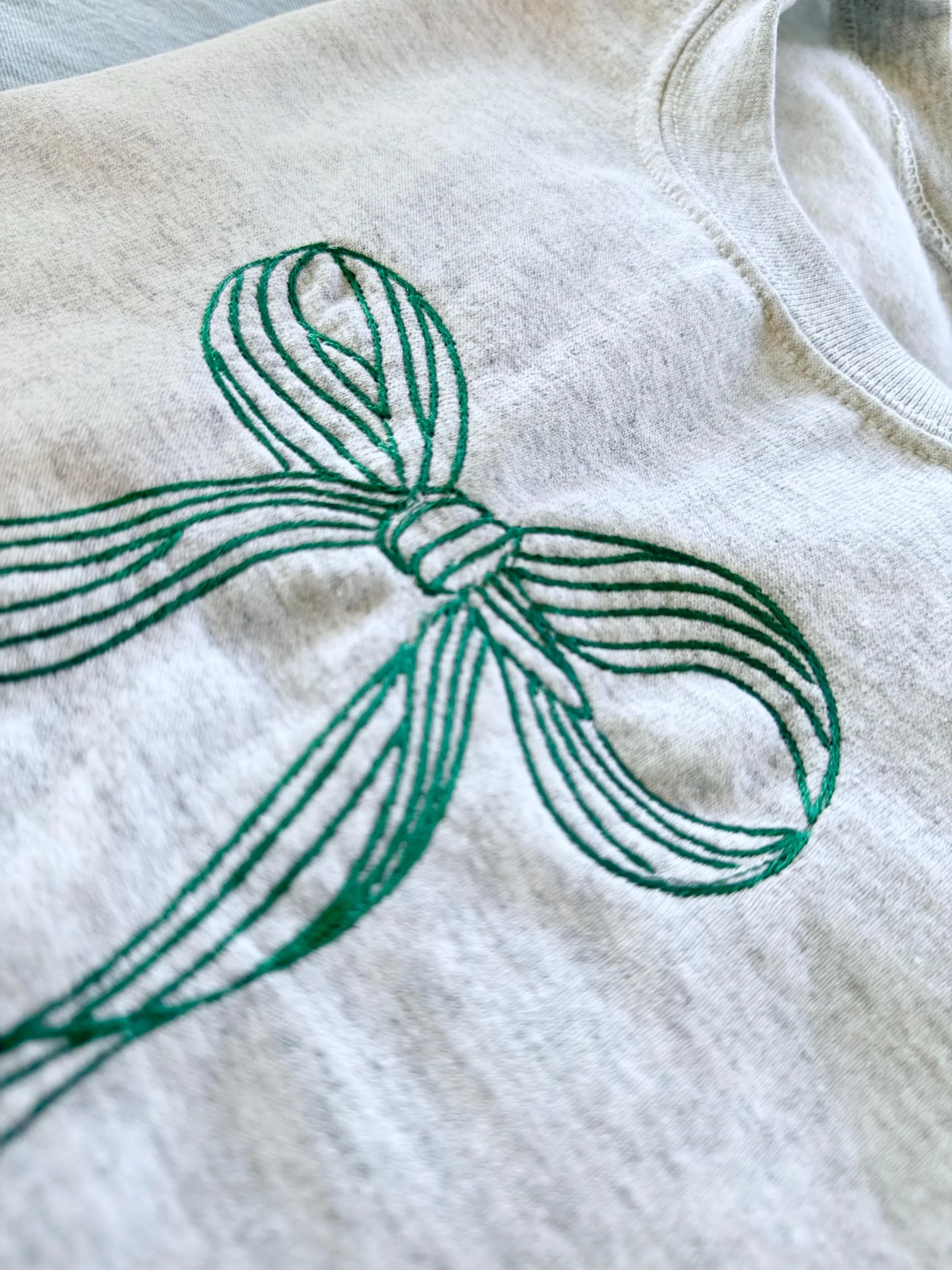 Embroidered Christmas Sweatshirt with Festive Bow - Cozy Holiday Sweatshirt for Women