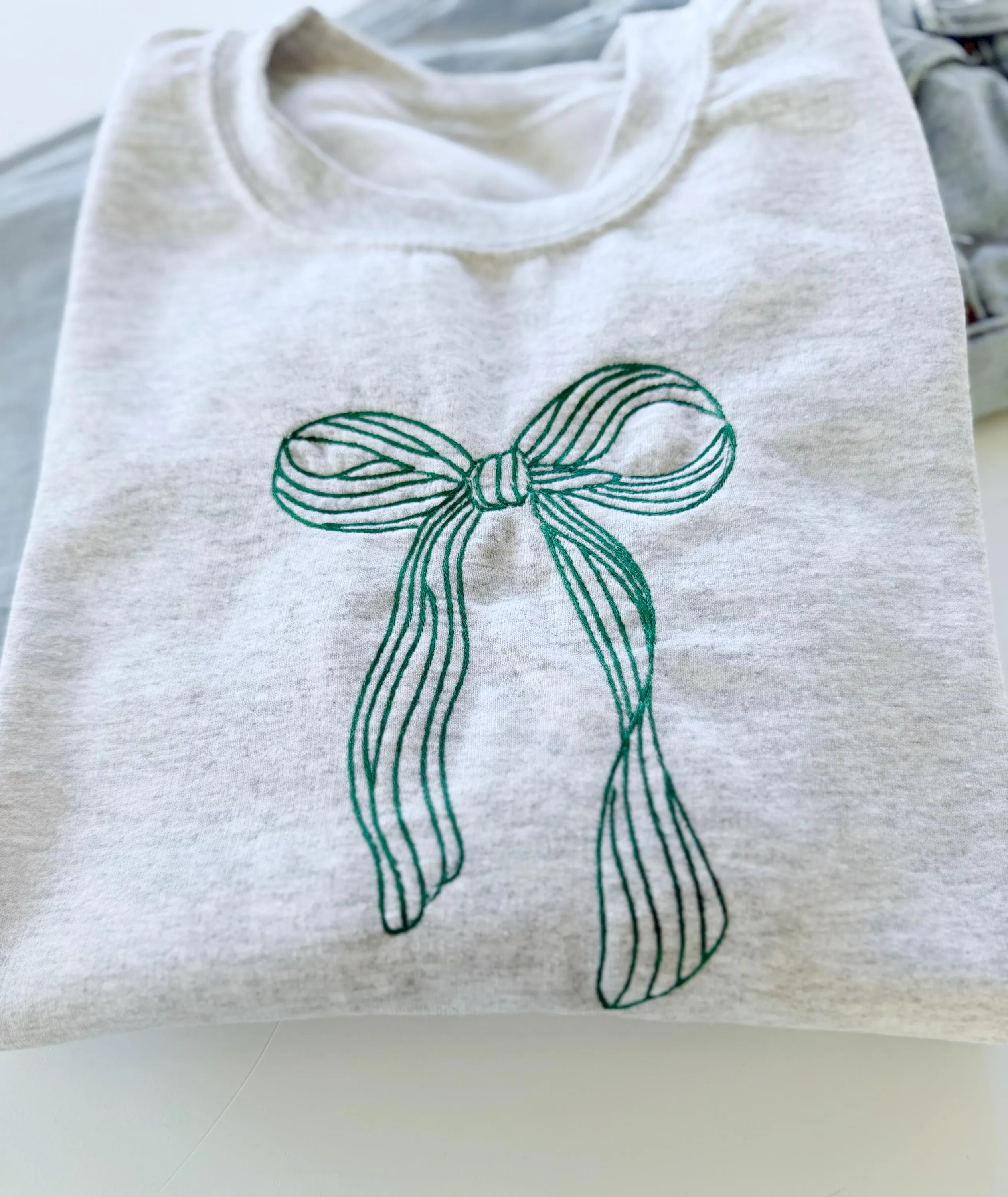 Embroidered Christmas Sweatshirt with Festive Bow - Cozy Holiday Sweatshirt for Women