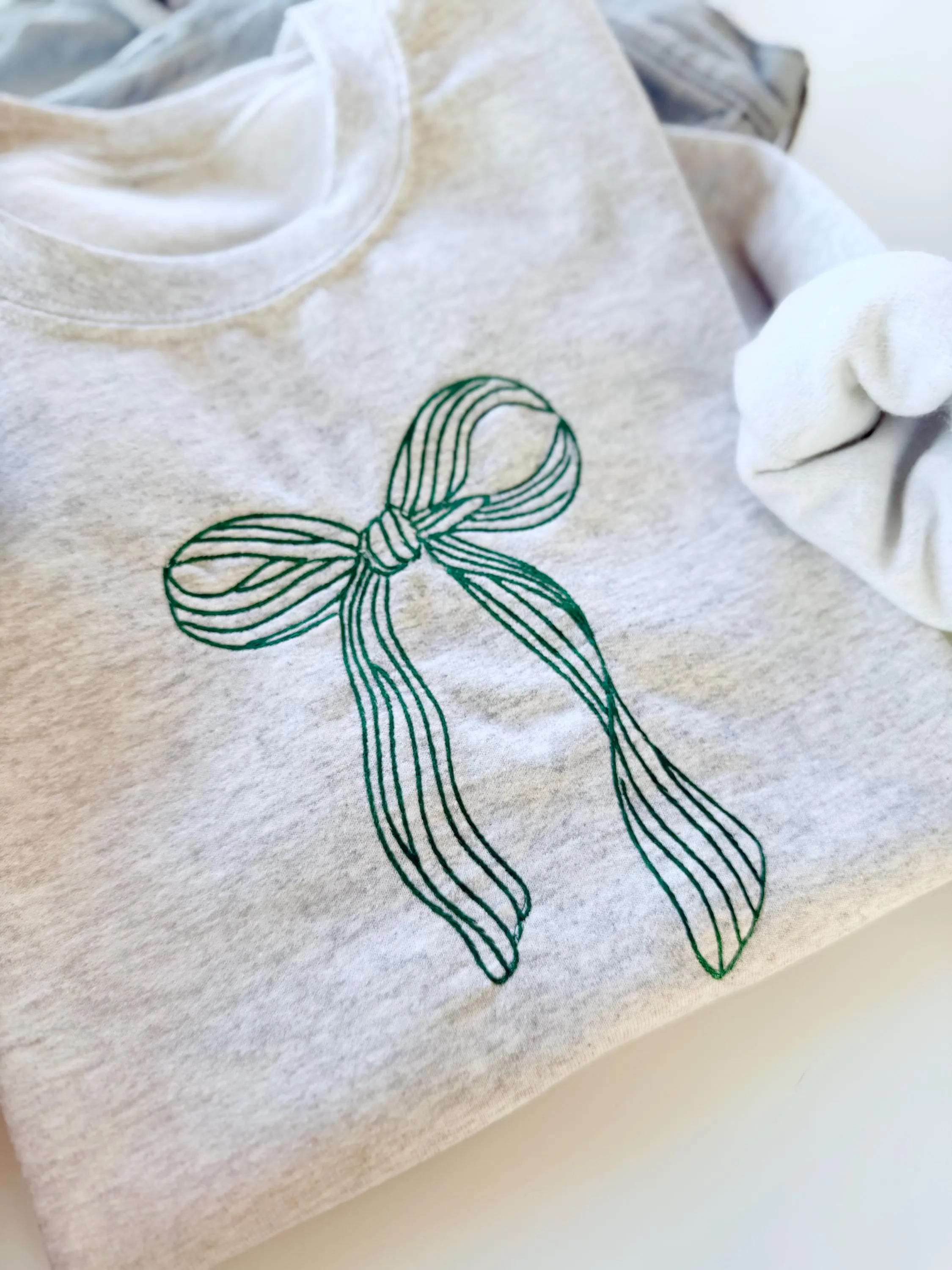 Embroidered Christmas Sweatshirt with Festive Bow - Cozy Holiday Sweatshirt for Women