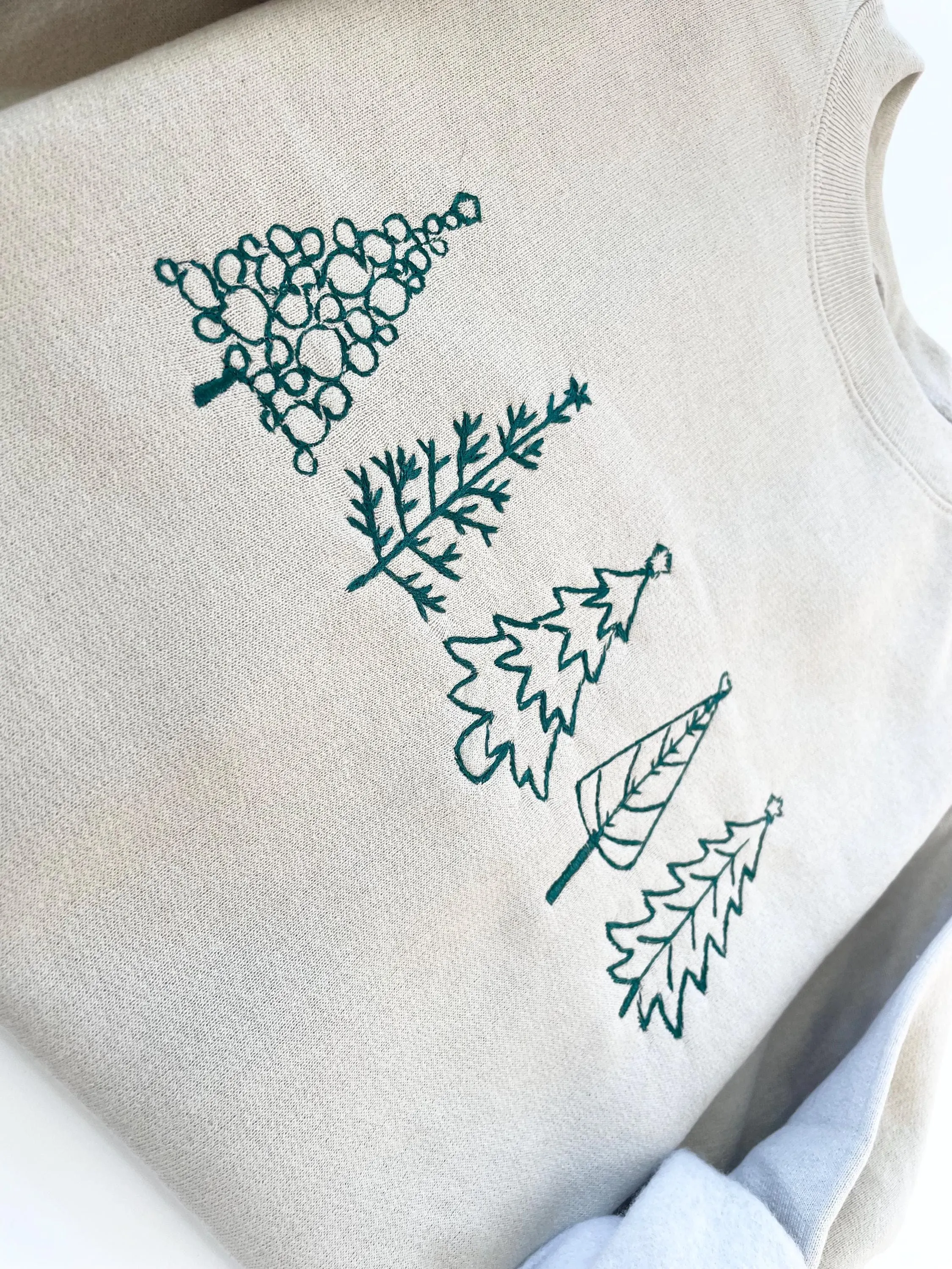 Embroidered Christmas Tree Crewneck - Christmas Tree Sweatshirt for Womens Clothing - Festive Christmas Sweater