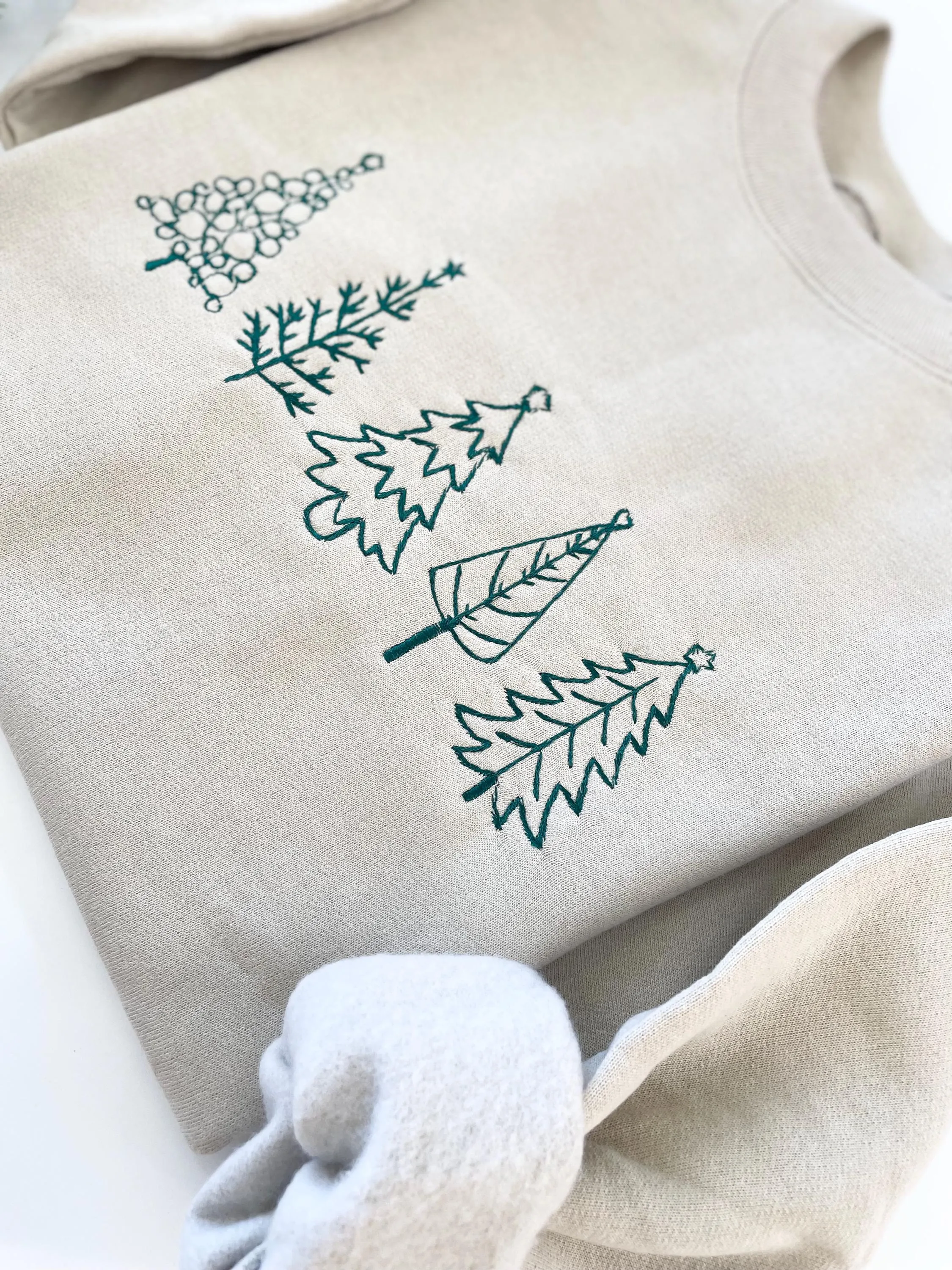 Embroidered Christmas Tree Crewneck - Christmas Tree Sweatshirt for Womens Clothing - Festive Christmas Sweater