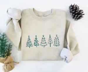 Embroidered Christmas Tree Crewneck - Christmas Tree Sweatshirt for Womens Clothing - Festive Christmas Sweater