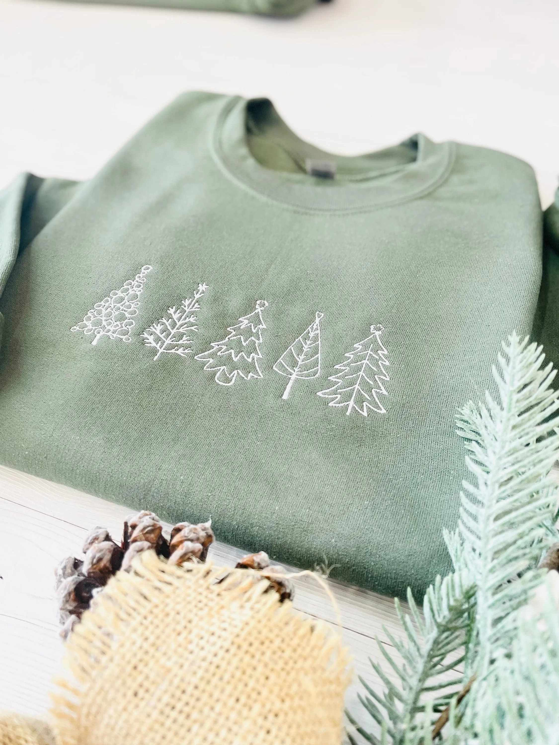 Embroidered Christmas Tree Crewneck - Christmas Tree Sweatshirt for Womens Clothing - Festive Christmas Sweater