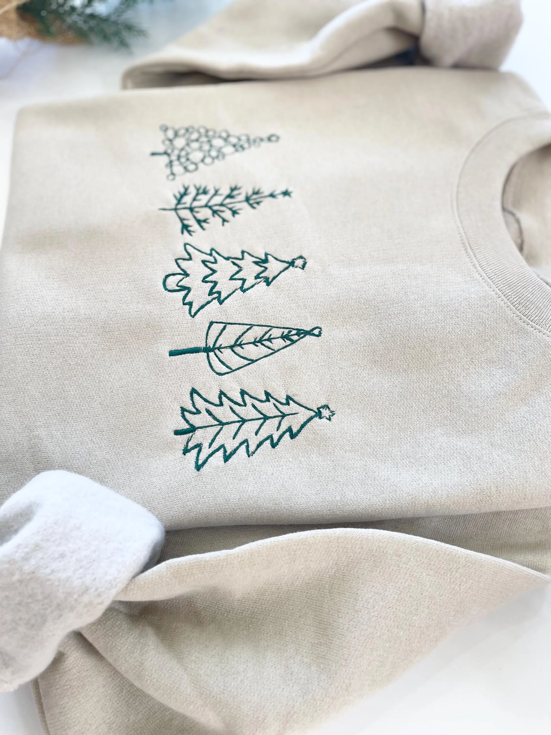 Embroidered Christmas Tree Crewneck - Christmas Tree Sweatshirt for Womens Clothing - Festive Christmas Sweater