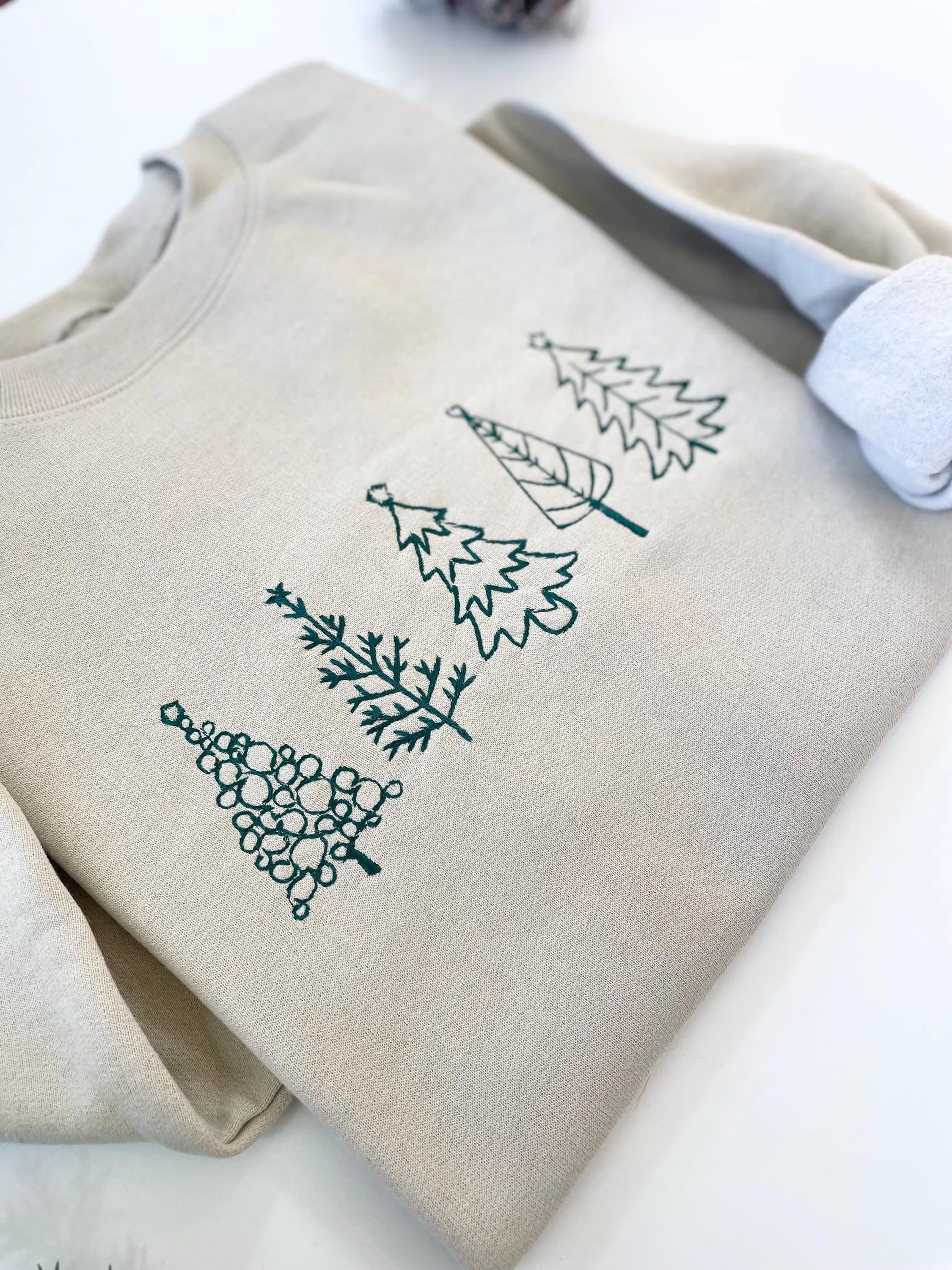 Embroidered Christmas Tree Crewneck - Christmas Tree Sweatshirt for Womens Clothing - Festive Christmas Sweater
