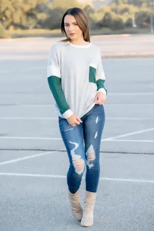 Emerald Colorblock Top- Heather Gray