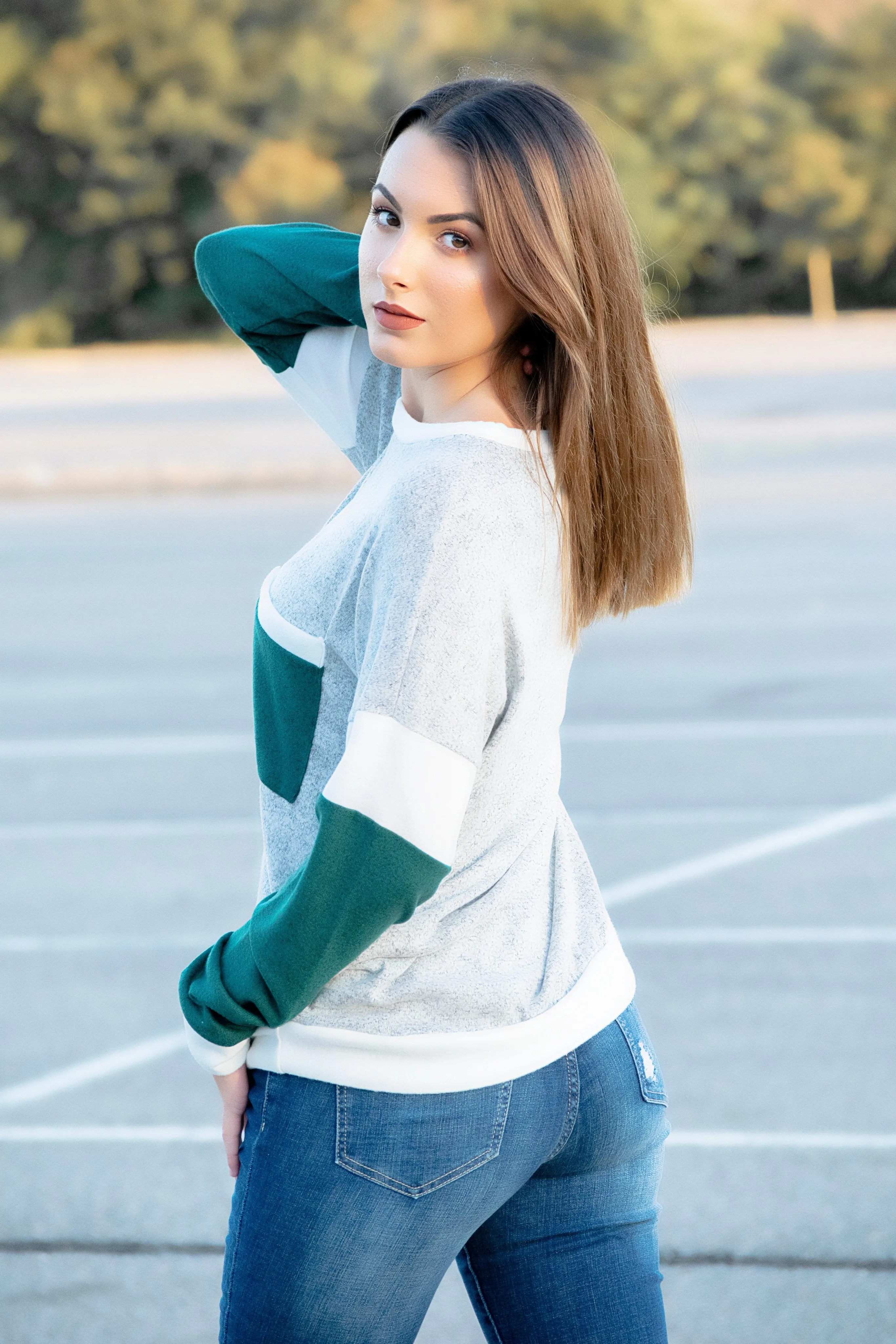 Emerald Colorblock Top- Heather Gray