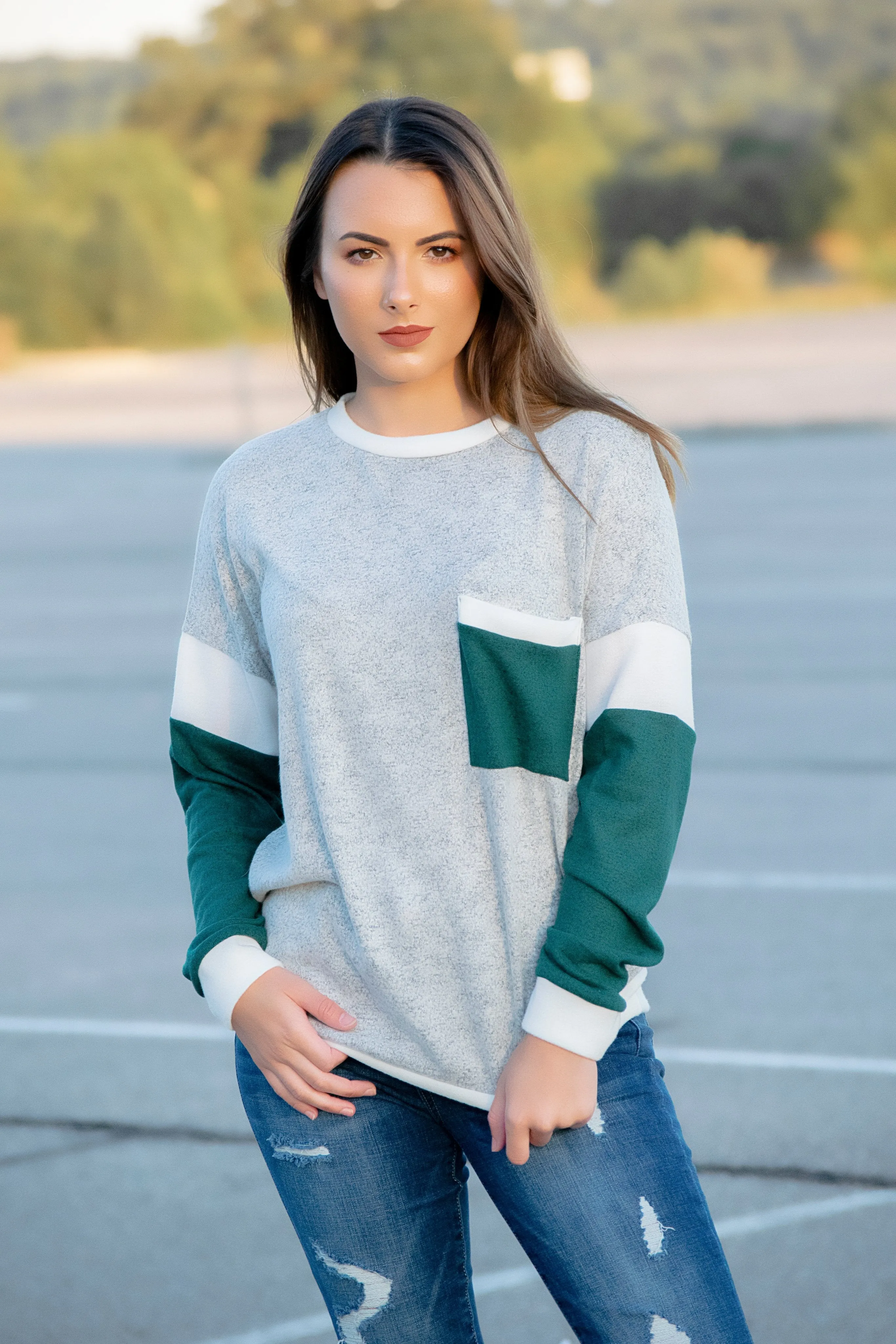 Emerald Colorblock Top- Heather Gray