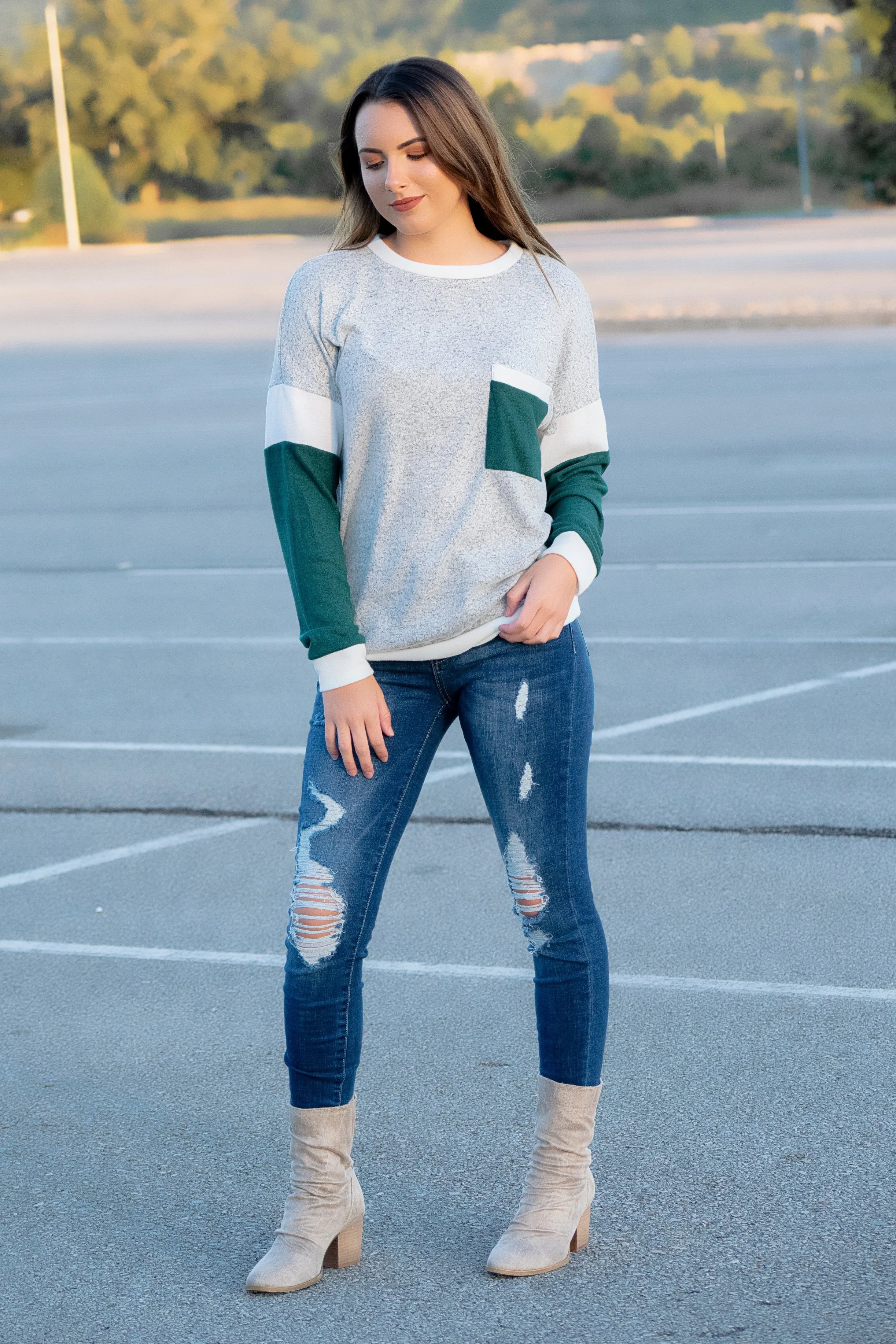 Emerald Colorblock Top- Heather Gray