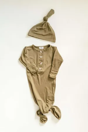 Emerson Knotted Gown and Hat Set | Army Green
