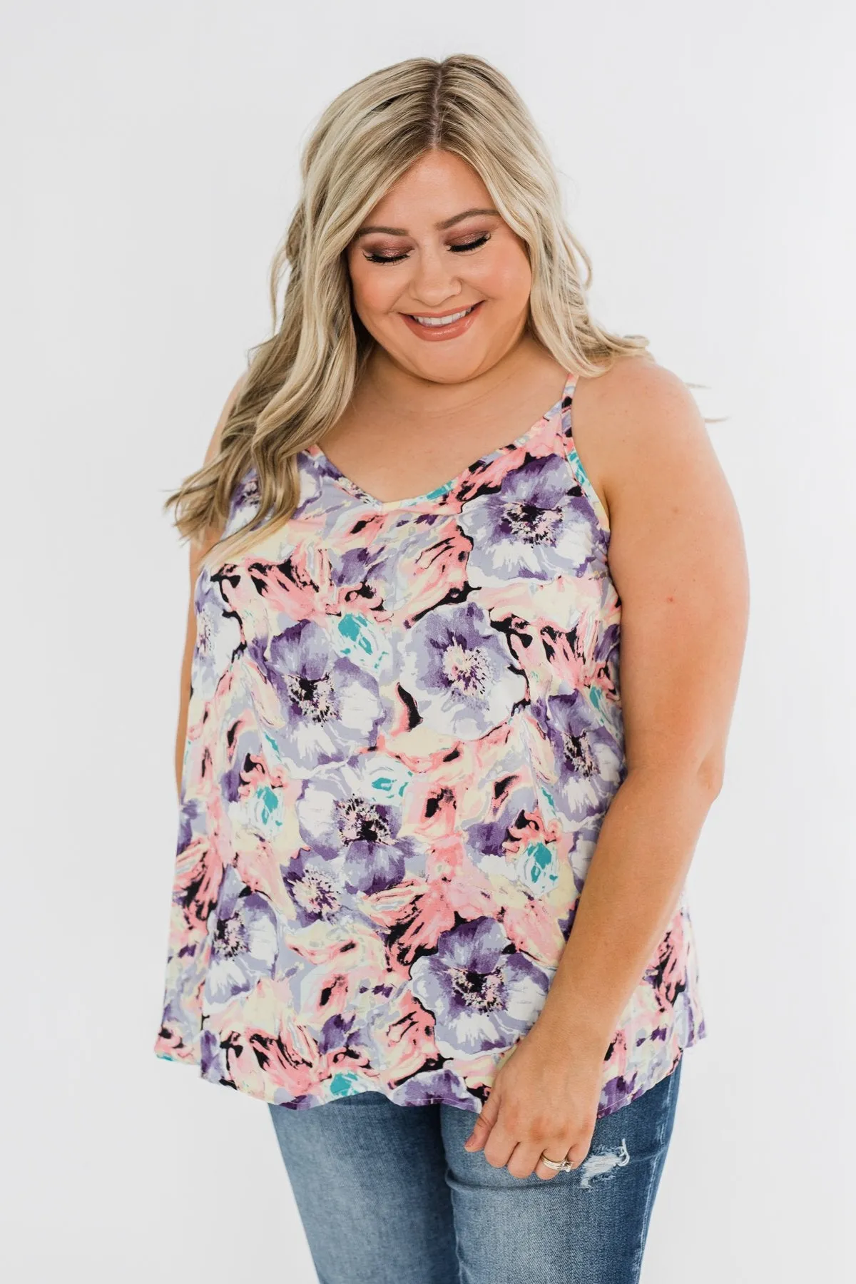 Enchanting Getaway Floral Tank Top- Purple, Pink, & Yellow