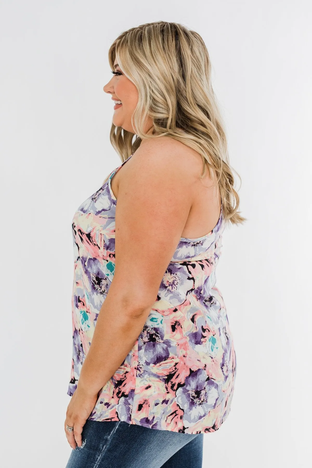 Enchanting Getaway Floral Tank Top- Purple, Pink, & Yellow