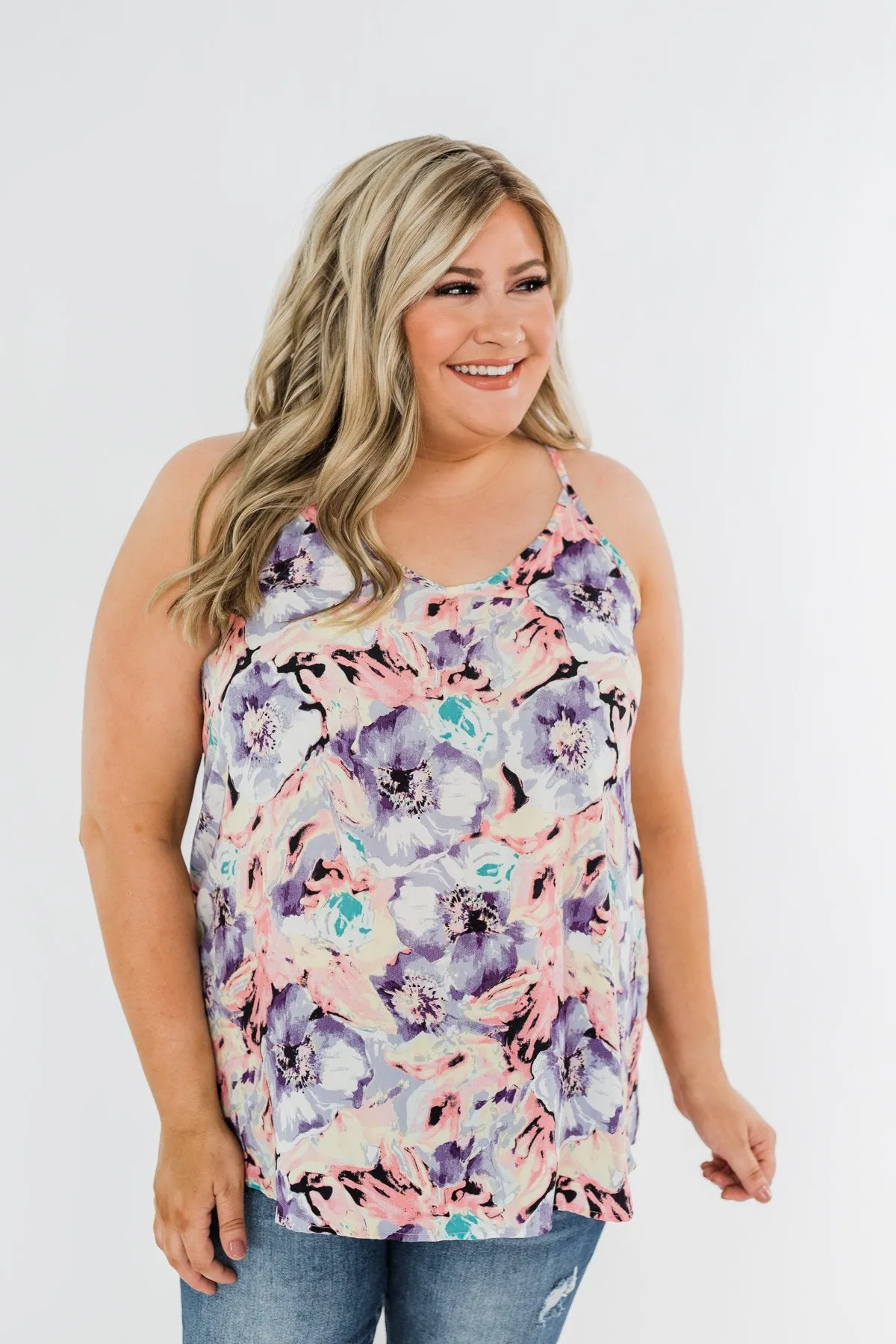 Enchanting Getaway Floral Tank Top- Purple, Pink, & Yellow