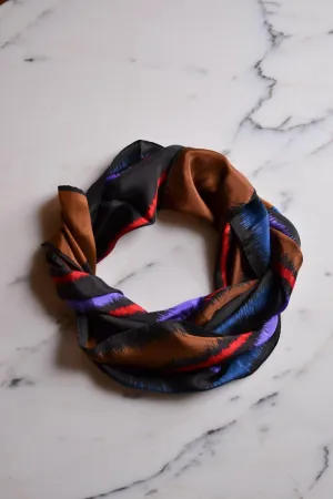 Evan Picone Silk Scarf, Brown, Black, Red, Purple, Blue, Linear