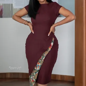 Fashion Colorblock Floral Bodycon Dress
