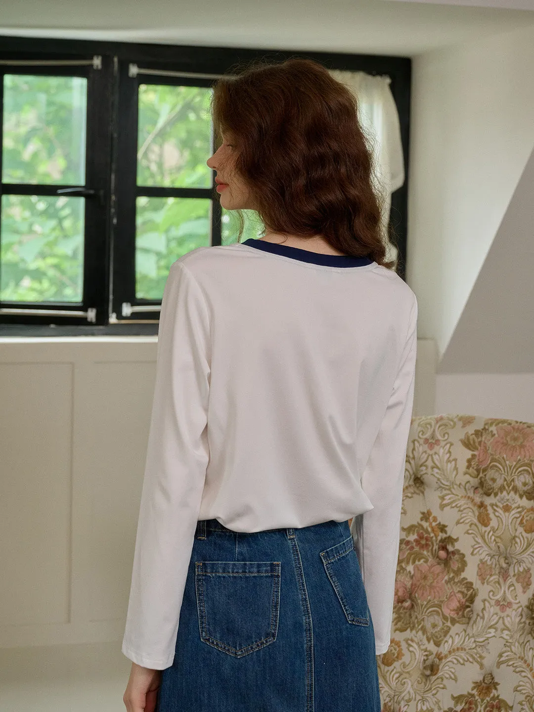 【Final Sale】Haley Loose Round Neck Color Block Printed Casual T-Shirt