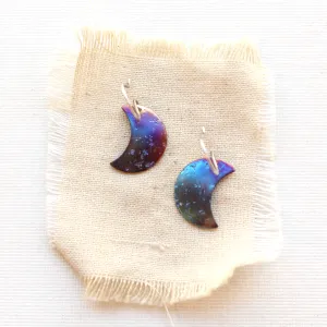 Fire Painted Copper Half Moon Earrings