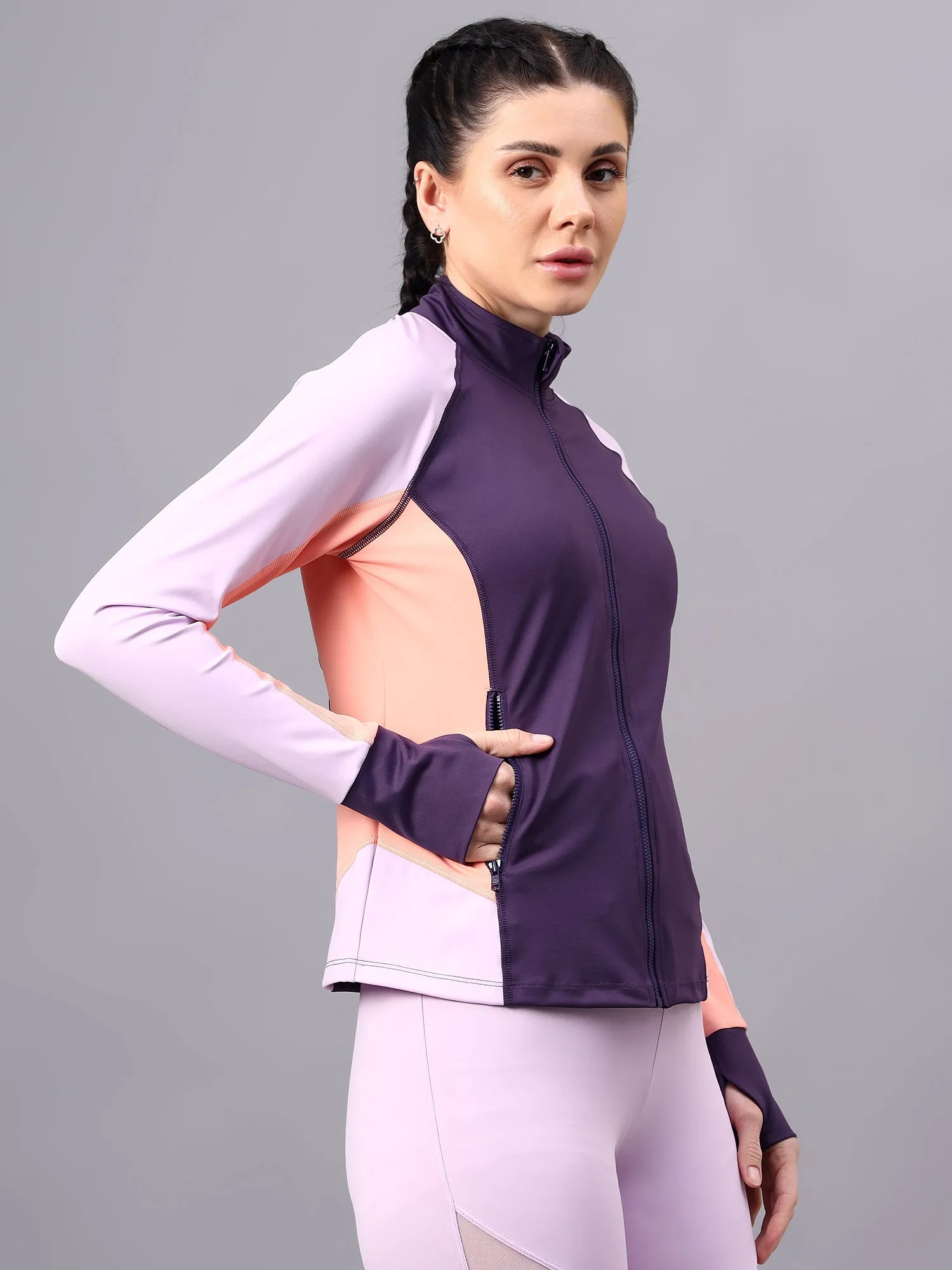 Fitkin Women's Purple Colorblock Jacket
