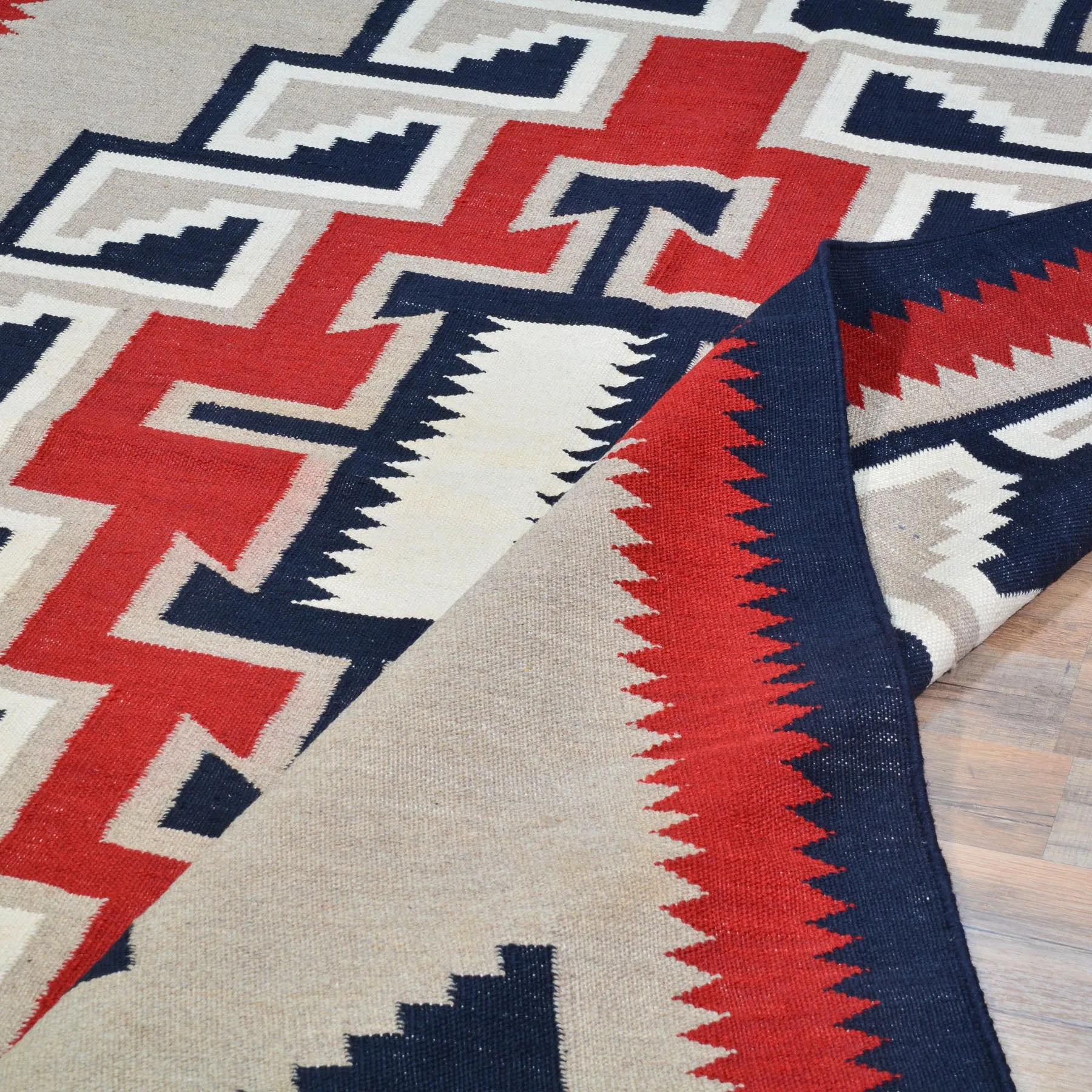 Flat-Weave Southwestern Design Red Color Wool Rug (Size 5.0 X 7.0) Cwral-10971