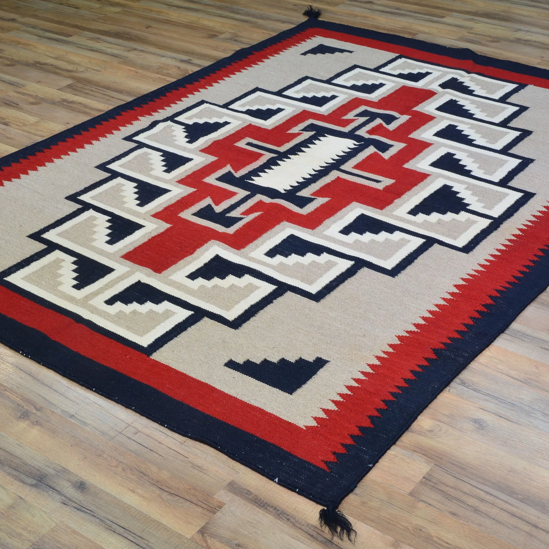 Flat-Weave Southwestern Design Red Color Wool Rug (Size 5.0 X 7.0) Cwral-10971