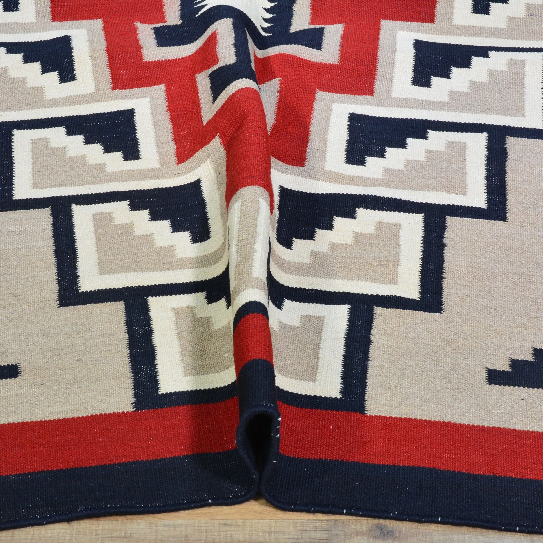 Flat-Weave Southwestern Design Red Color Wool Rug (Size 5.0 X 7.0) Cwral-10971