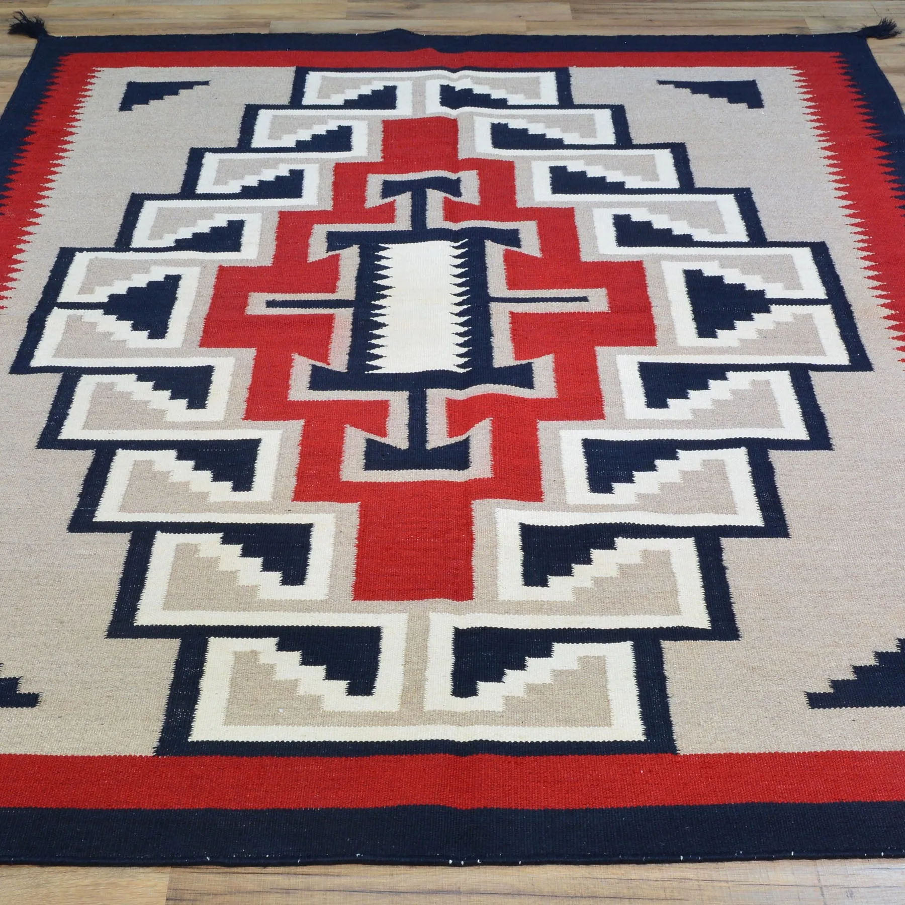 Flat-Weave Southwestern Design Red Color Wool Rug (Size 5.0 X 7.0) Cwral-10971