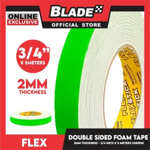 Flex Double Sided Foam Tape 3'' 2mm Thickness 3/4 inch x 5meters (Green)