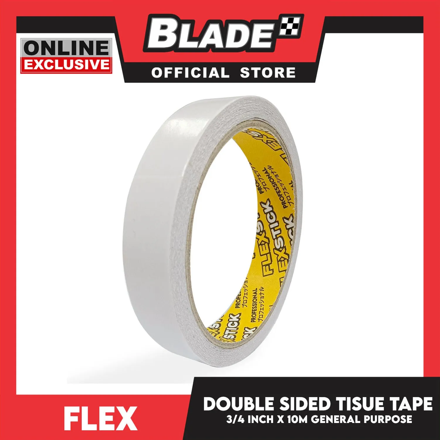 Flex Double Sided Tissue Tape 3/4 inch x 10m General Purpose