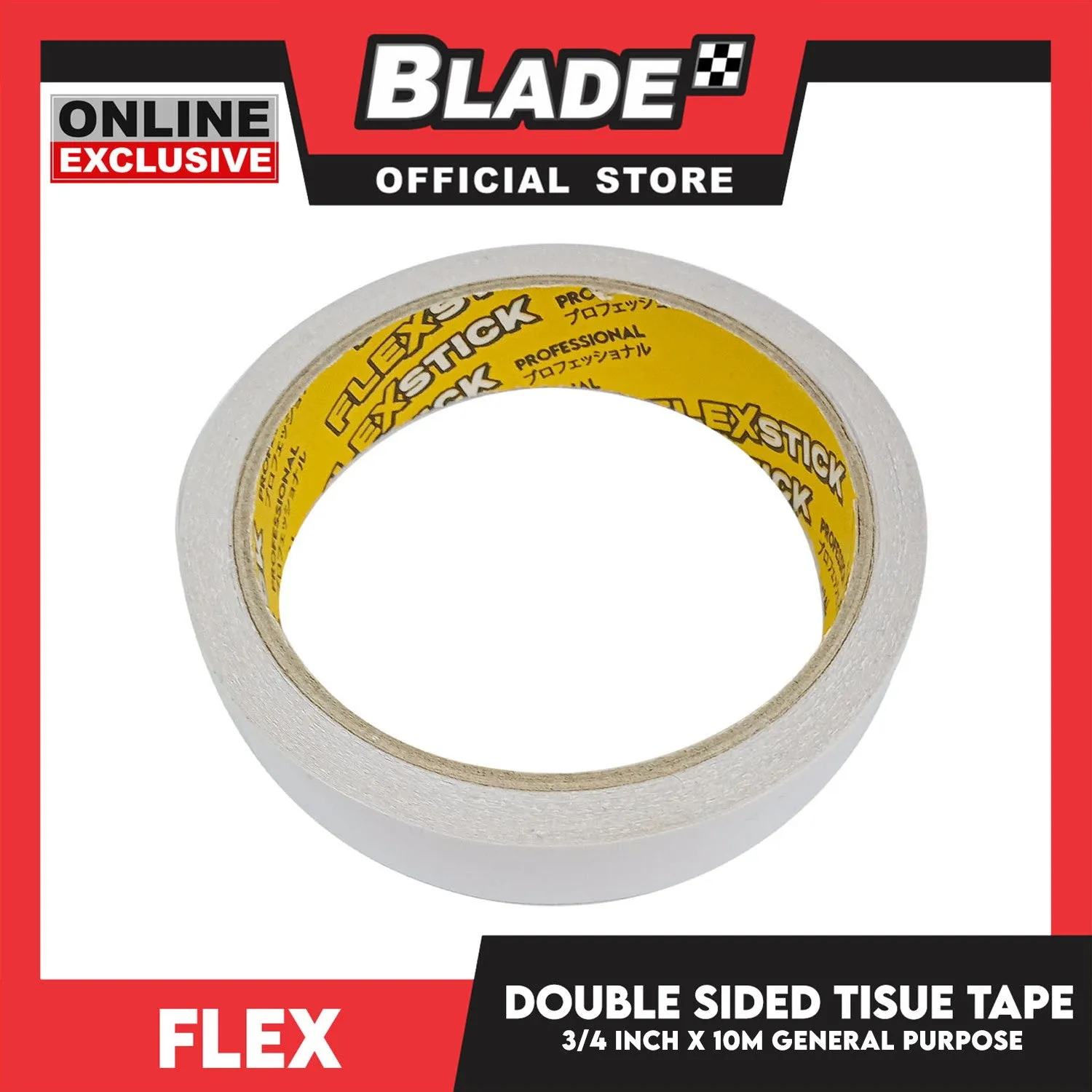 Flex Double Sided Tissue Tape 3/4 inch x 10m General Purpose