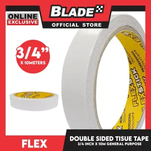 Flex Double Sided Tissue Tape 3/4 inch x 10m General Purpose