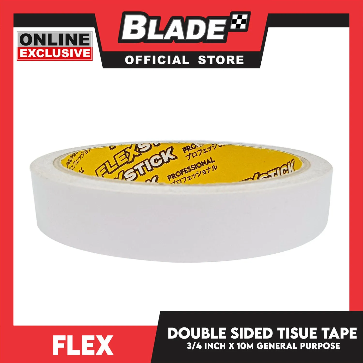 Flex Double Sided Tissue Tape 3/4 inch x 10m General Purpose