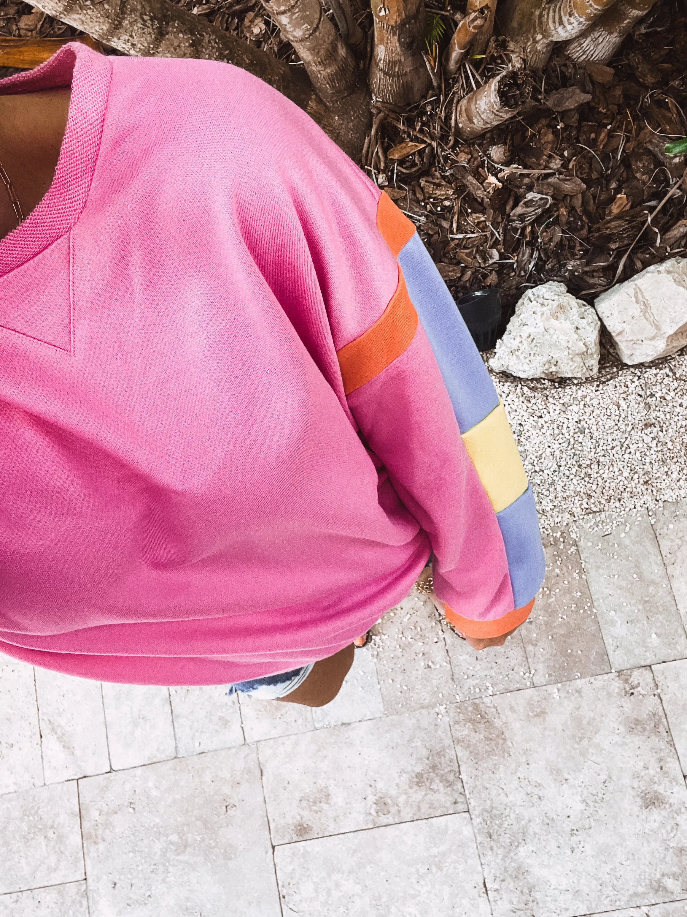 French Terry Colorblock Sleeve Pullover
