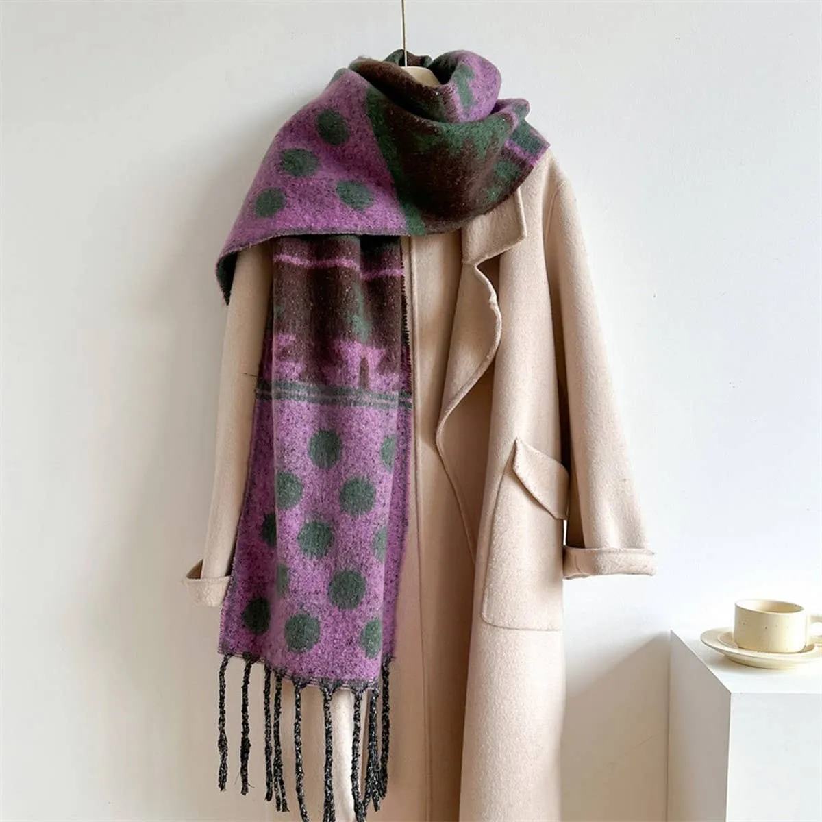 Fringed Polka Dot Scarf
