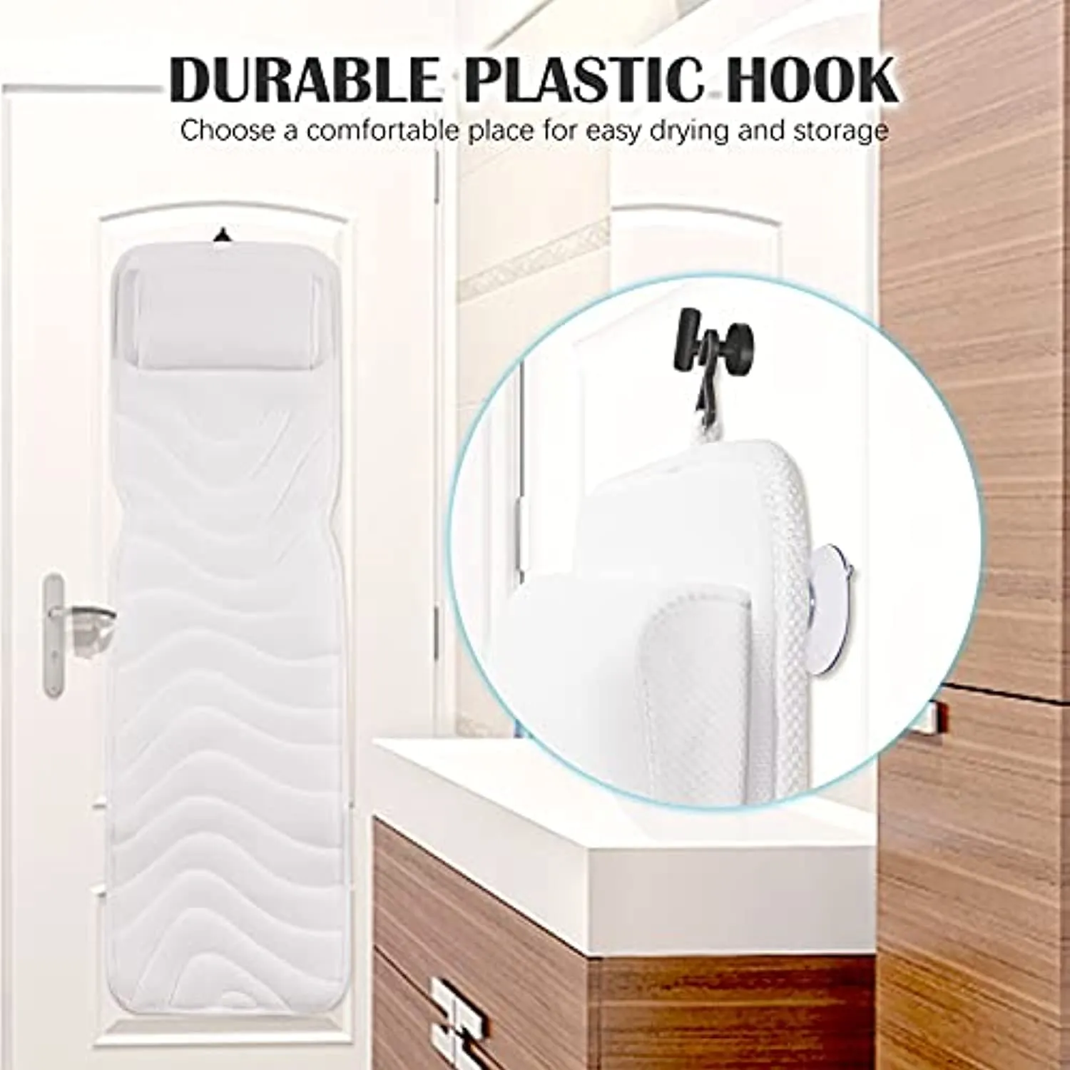 Full Body Bath Pillow, Upgraded Non-Slip Bath Cushion for Tub, Spa Bathtub Pillow Mattress for Head Neck Shoulder and Back Rest Support，Hot Tub Accessories – 50"x 15"