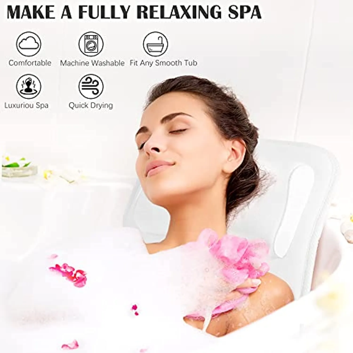 Full Body Bath Pillow, Upgraded Non-Slip Bath Cushion for Tub, Spa Bathtub Pillow Mattress for Head Neck Shoulder and Back Rest Support，Hot Tub Accessories – 50"x 15"