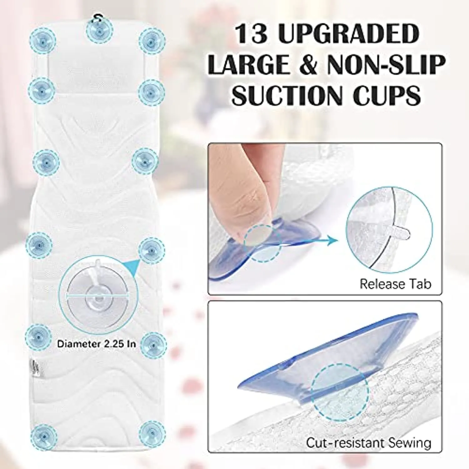 Full Body Bath Pillow, Upgraded Non-Slip Bath Cushion for Tub, Spa Bathtub Pillow Mattress for Head Neck Shoulder and Back Rest Support，Hot Tub Accessories – 50"x 15"