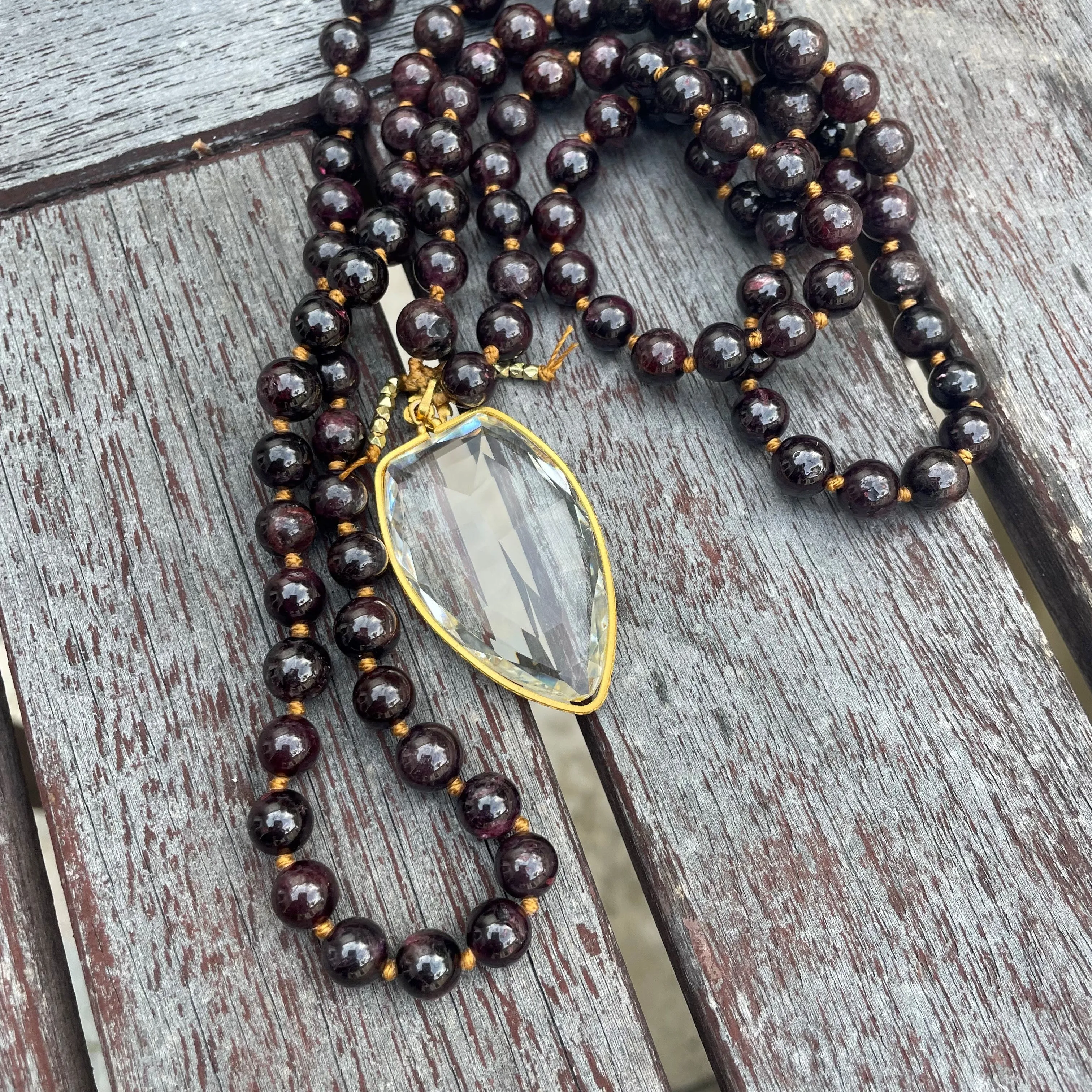 Garnet and Glass Mala Necklace