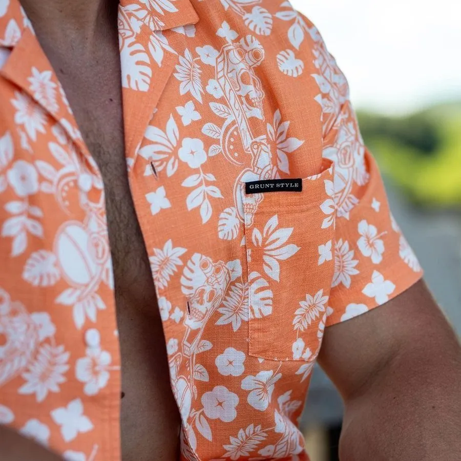 Getaway Tropical Death Button Down - Apricot Crush