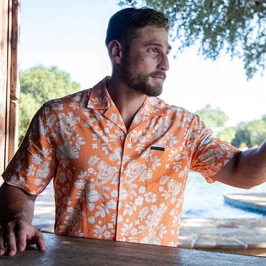 Getaway Tropical Death Button Down - Apricot Crush