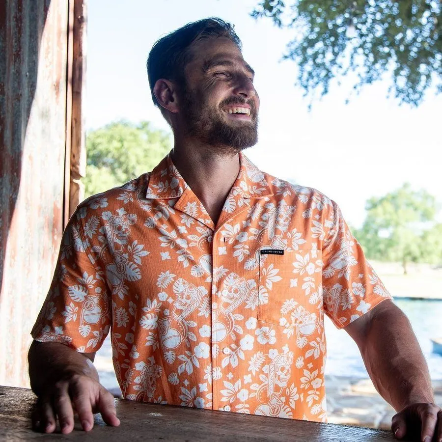 Getaway Tropical Death Button Down - Apricot Crush