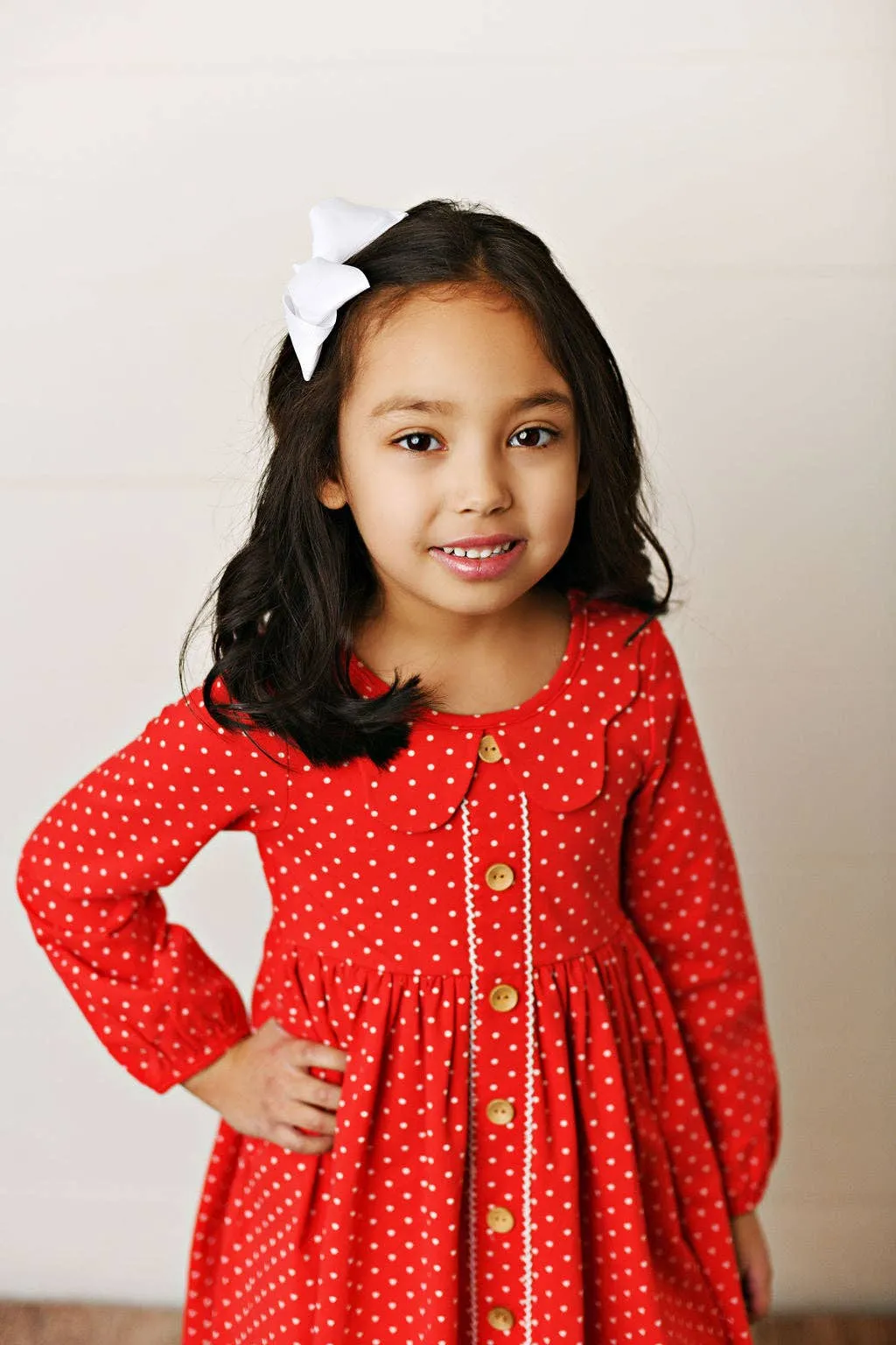 GIRL RED DOTTIE HOLIDAY DRESS