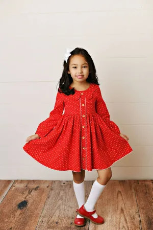 GIRL RED DOTTIE HOLIDAY DRESS